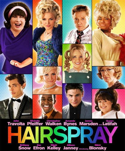 Hairspray starring John Travolta, Christopher Walken, Michelle Pfeiffer, Zac Efron, James Marsden, Queen Latifah, Amanda Bynes
