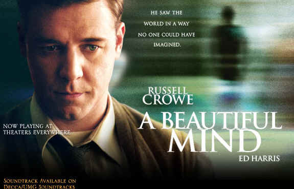 A Beautiful Mind starring Russell Crowe, Jennifer Connelly, Ed Harris & Paul Bettany