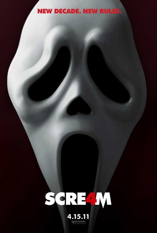 Scream 4 starring Neve Campbell, Courteney Cox, David Arquette. Feat. Adam Brody, Hayden Panettiere, Emma Roberts, Kristen Bell and Anna Paquin.